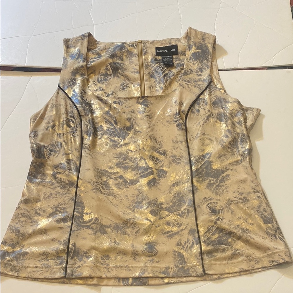 Gold and Grey Shimmery Women's Top with Black Accents like new condition